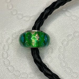 Chamilia Green Checker Iridescent Murano Glass Charm